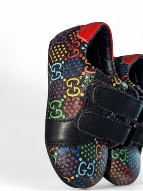 Gucci Kids Black Slip-On Shoes with Multicolor Logo